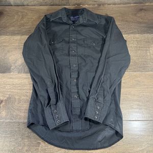 Wrangler Shirt Western Mens Sm Black Pearl Snap Long Sleeve Cowboy Rodeo